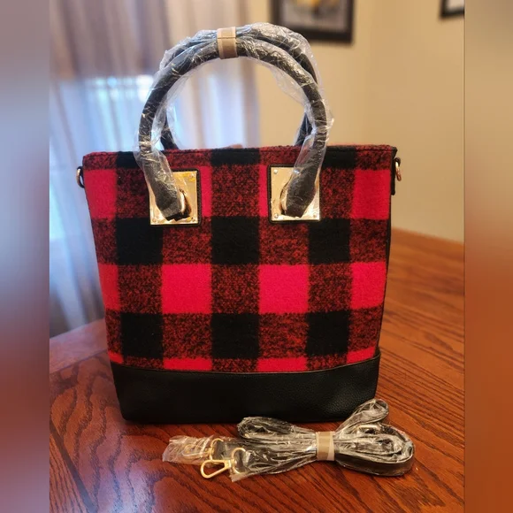 Red and Black Plaid Handbag - Picture 1 of 7